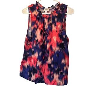Evereve Abstract Print Ruffle Neck Sleeveless Tank Top Blouse Women's Medium